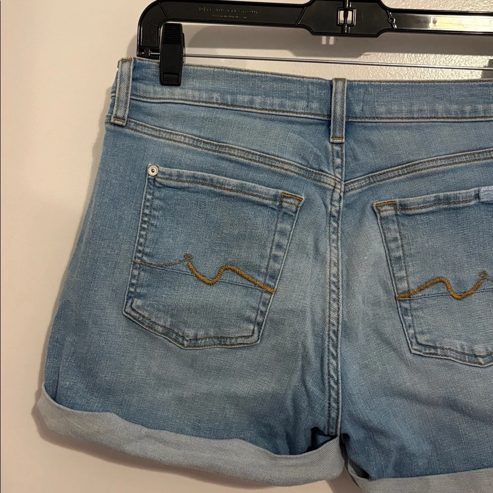 7 For All Mankind Light Wash Mid Roll Cuffed Denim Shorts 28